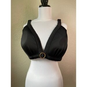 Cacique Swim Top Black Ring Accent Plus Size Swimsuit Separates